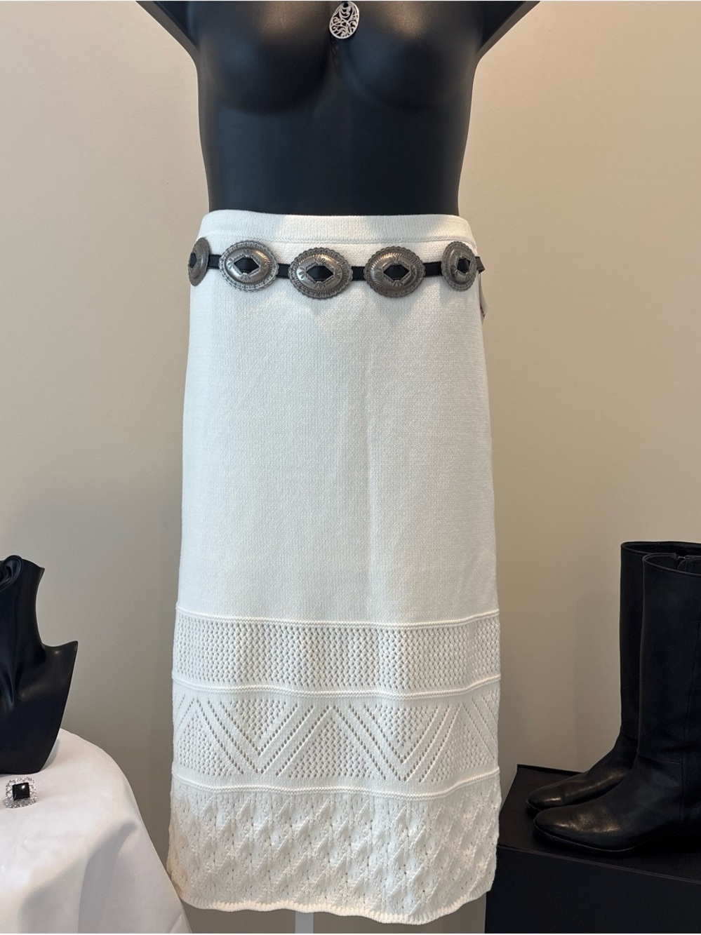NEW! House of Harlow 1960 White Knit Midi Skirt XL